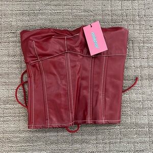 NWT Edikted Red Corset Leather Top